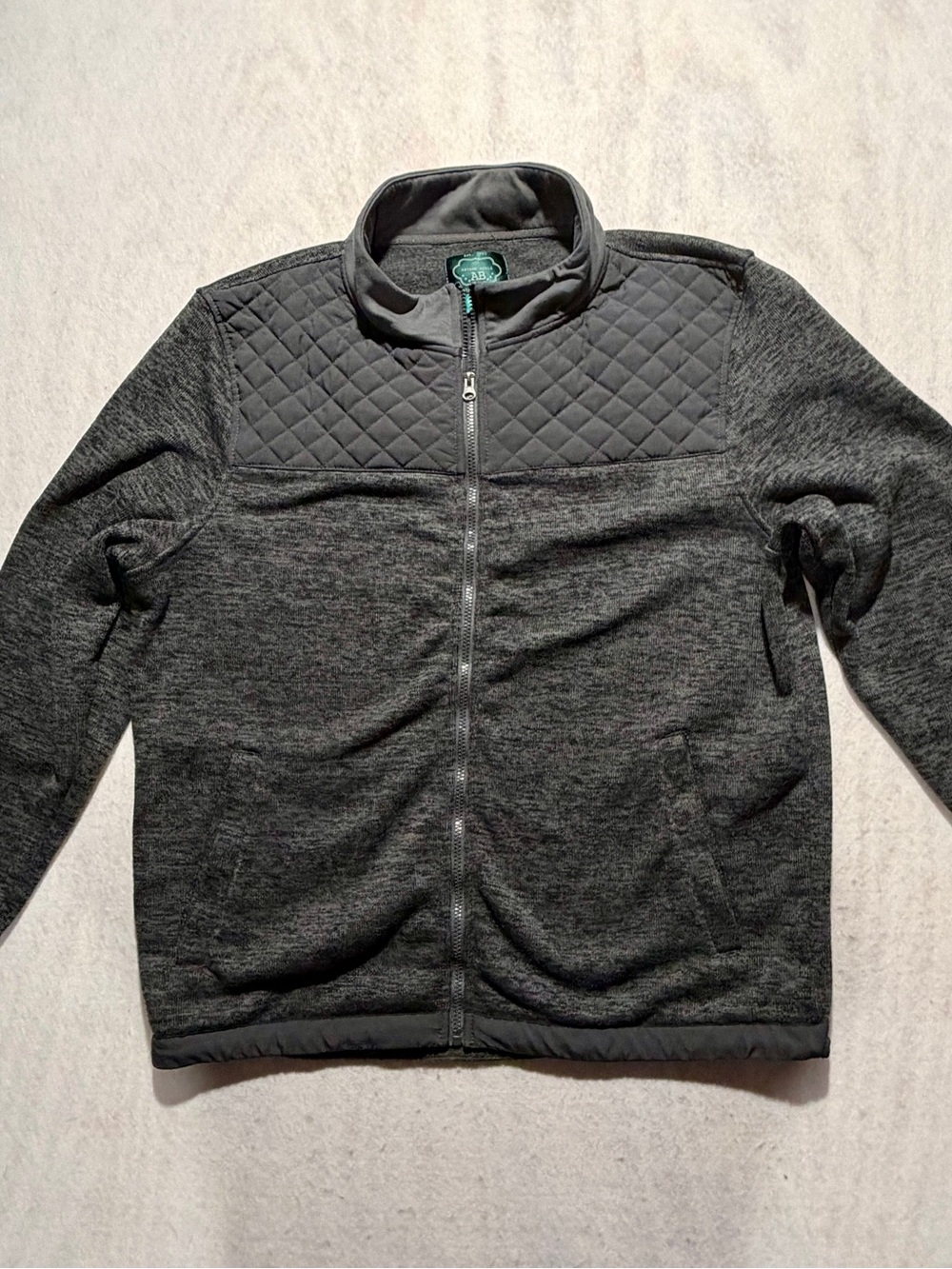 Arthur Beale Quilted Full Zip Fleece Jacket Charcoal Gray XXL Elbow Patches